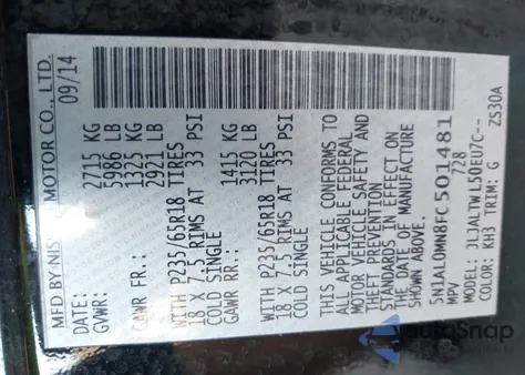 2015 Infiniti Qx60 from USA, damaged, VIN 5N1AL0MN8FC501481